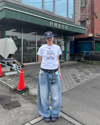 Washed balloon denim pants
