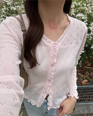 See-through perforated cardigan