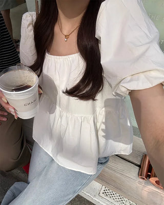 Square neck shirred blouse