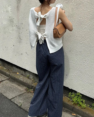Striped pants with string waistband