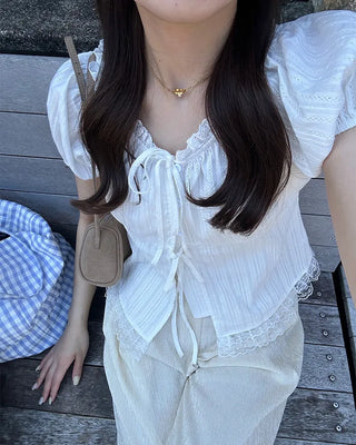 Lace Ribbon Half Blouse
