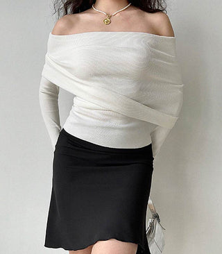 one-shoulder pleated off-shoulder top
