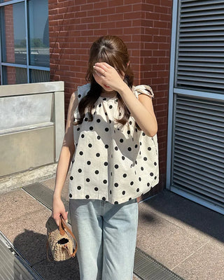 Halter neck polka dot blouse