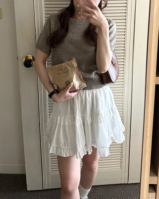 Elastic waist cantilever mini skirt