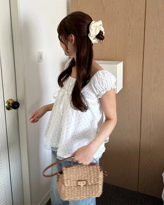 Polka Dot Ribbon Half Blouse