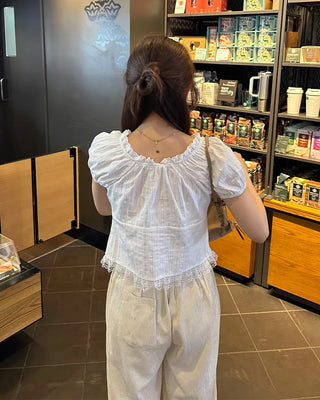Lace Ribbon Half Blouse