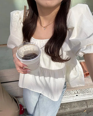 Square neck shirred blouse