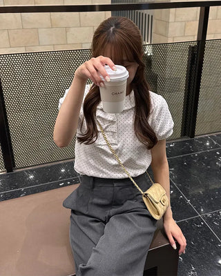 Dot Shirring Short-Sleeve T-Shirt