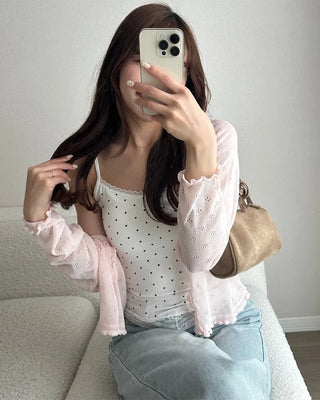 See-through perforated cardigan