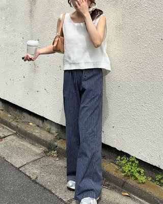 Striped pants with string waistband