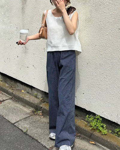 Striped pants with string waistband