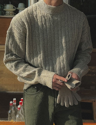 Cable mock turtleneck knit (soft fabric)