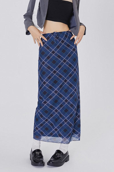 plaid high waist mid-length skirt