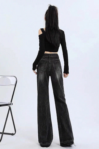 high waist micro-flared loose jeans