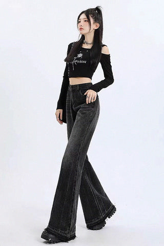 high waist micro-flared loose jeans