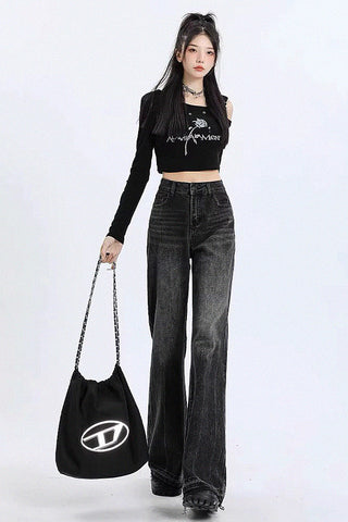 high waist micro-flared loose jeans