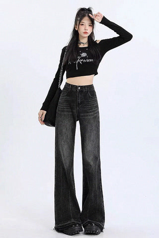 high waist micro-flared loose jeans