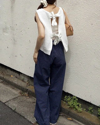 Striped pants with string waistband