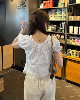 Lace Ribbon Half Blouse