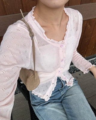 See-through perforated cardigan