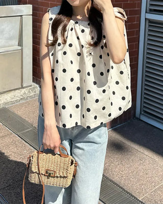 Halter neck polka dot blouse