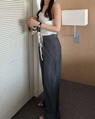 Layered pinstripe slacks