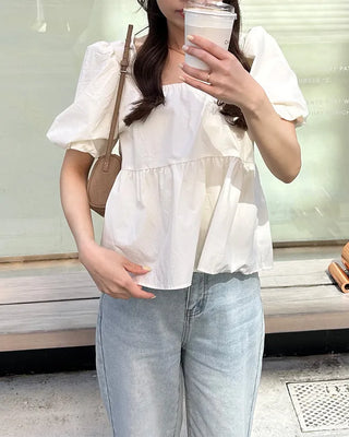 Square neck shirred blouse