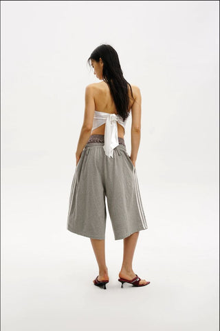 [MASONPRINCE] Side Stripe Wide Leg Bermuda Shorts
