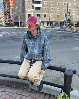 (Unisex) Check Hooded Wind Jacket