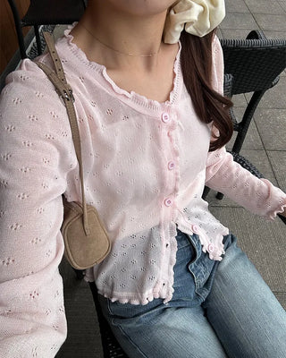 See-through perforated cardigan