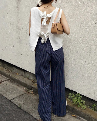 Striped pants with string waistband