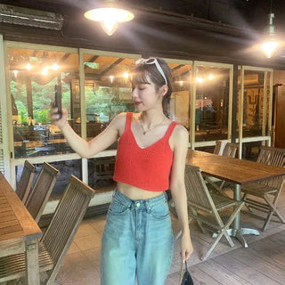 Cropped knit bustier