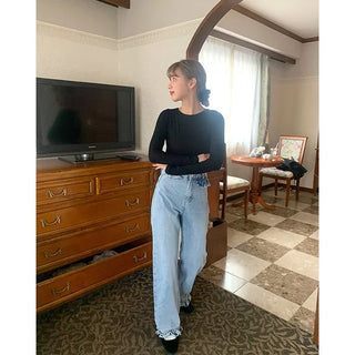 Frill detail denim pants