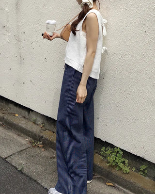 Striped pants with string waistband