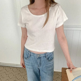 Lace short-sleeved T-shirt
