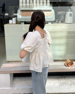 Square neck shirred blouse