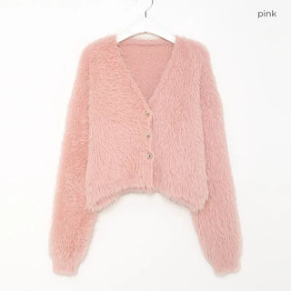 Cropped Shaggy Knit Cardigan