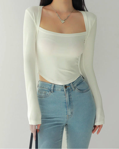 Long sleeve flat mouth shoulder top