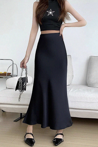 satin high waist a-line skirt