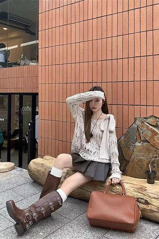 knitted hollow two-piece top set
