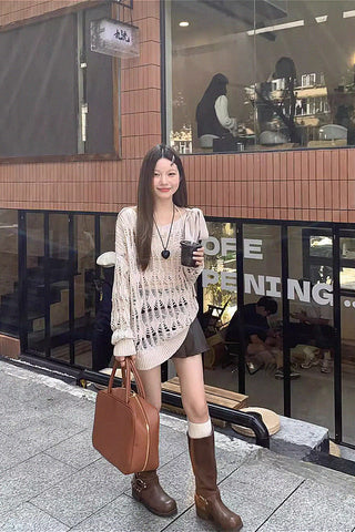 knitted hollow two-piece top set