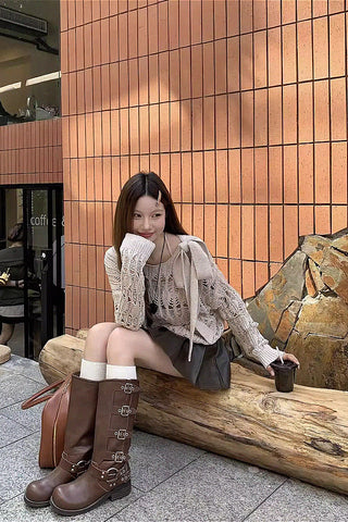 knitted hollow two-piece top set