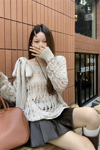 knitted hollow two-piece top set