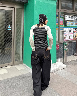 Brown stitch denim pants