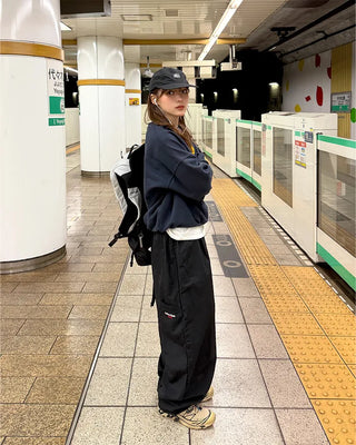 Embroidered Logo Wide Nylon Pants