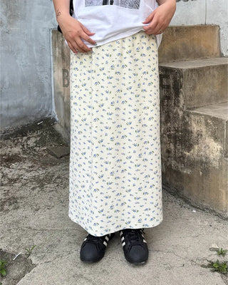 Waist String Flower Long Skirt