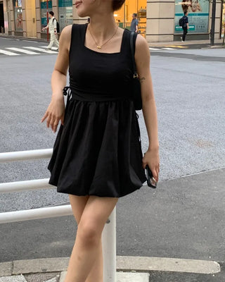 Side-shirred sleeveless mini dress