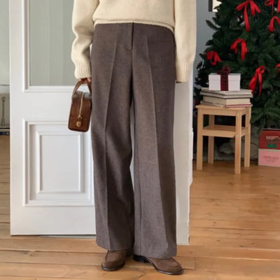 Monique Wool High-Waisted Wide-Leg Slacks Pants (3c)
