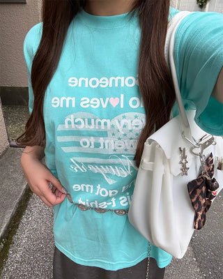 Heart lettering print short-sleeved T-shirt