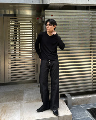Button-fly wide-leg denim pants